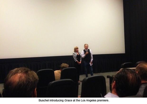 Buschel introducing Grace at the Los Angeles premiere