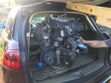 We carefully loaded the engine into the MDX. I used some split wood to prop of the corners so the engine wouldn’t tip during transport.