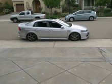 Here are the painted stock wheels back on my car. I didn't put the rear spacers on because my friend needed to borrow them to clear his brembos up front. I'll be putting those back on this weekend.