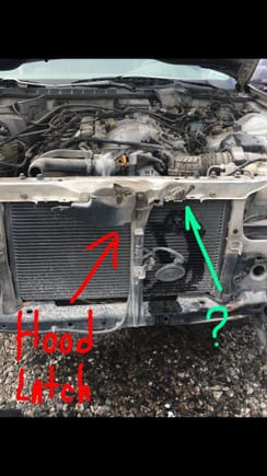 On the Left (Hood latch) on the Right ("weird switch").