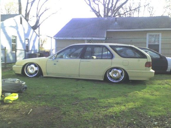 my show car in progress.93 accord wagon.18&quot;s.35&quot;x70&quot; sliding rag.full custom interior.custom suspension and air ride.h23 motor swap.full shaved body.5 speed.etc.