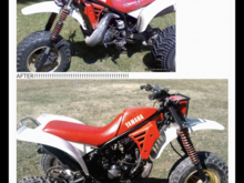 Traded even for this 86 ytz250s 6 speed for my outgrown 2001 yz80 top pic is what it was when I went for the trade pic 2 after cleaning the oil off the fenders that actually helped to preserve them. Pic 3 all but fork boots new tires and a decal set it still looks like this now 97%