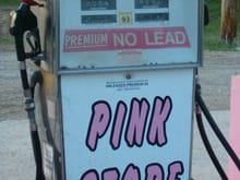 the pink store gas pump, so old it still has the rotary numbers as you pump.                                                                                                                            