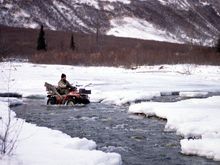 November crossing of Kings River, Permanente Trail, Alaska.