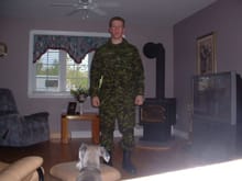 Me wearing the Canadian greens. Dog staring in awe. :D                                                                                                                                                  