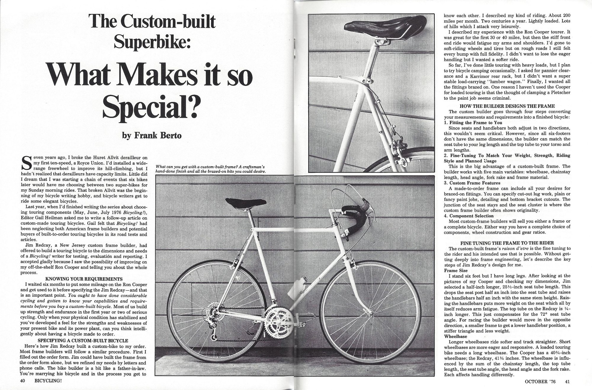 Frames and Framebuilding (1970-1979) Custom Jim Redcay Bike (Berto