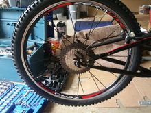 Not sure this uploaded. 

The rear cassette and new wheel before the rear mech went on. 11 speed 46t Shimano XT M8000 