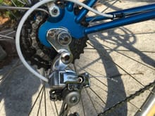 Sun Tour AR derailleur after we figured out the simplex FD and RD were not playing nice...anyone need Simplex? We kept the shifter intact because of the goofy half braze on thing