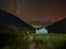 Potts Hut with a faint Aurora Australis