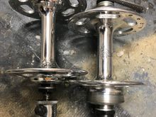 Possibly the most critical element, the elusive Campy Nuovo Tipo hubs, specially built just for the early Le Champions, featuring the kidney shaped cutouts. These are so cool and unique, IMO...
