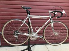 AFTER-The finished 1971ish Peugeot PX-10. The original owner of the complete bike had installed a first generation Dura Ace touring drivetrain in place of the Simplex derailleurs. The bike is much more useable in the hills. 