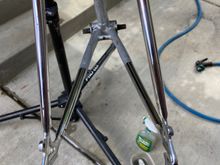 127 between the dropouts. Probably cold set to handle 6-7-8 speed hub. 