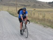 Jeremy on his fixie — still smiling after four punctures