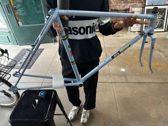I wanted to check out the Bike Stand since they moved up the street a bit ago. Smaller space, and everything is up in the rafters now. They have a lot that isn't in the new space yet. I have been looking for a touring frame. This one is way too nice though.