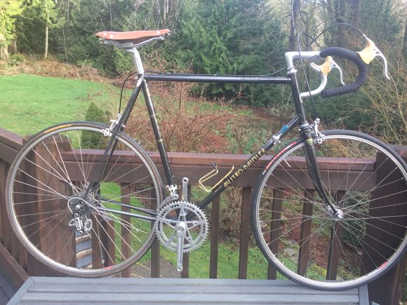 ‘82 AustroDaimler Vent Noir.  Assembled mostly from parts bin. Campy ders, Zeus brakes/levers, Stronglight crank, Cinelli bars/stem.  Brother to my AD Olympian.