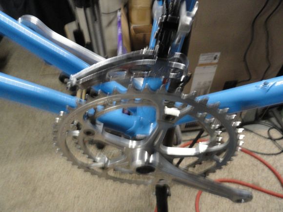 Front derailleur  and installed crank arm. Clearance of the derailleur is 1/8" above outer ring.