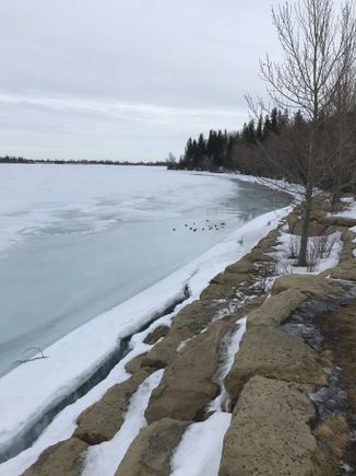 I made another stop and noticed the cratering of the ice on the reservoir. 