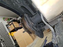 The driver side that had a leaking wheel cylinder. The wheel well, wheel and brake rotor was covered in fluid. Brake shoes are totally gone, I wasn't in a position to replace them so for now, no rear parking brake. 