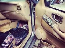 camo upholstery, floor mats &amp; seat covers front and back,