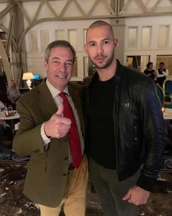 Andrew Tate with Nigel Farage, posted on Facebook in March 2019