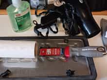 tools and residue of the peelings

moistened with hand sanitizer / alcohol, 

reverse side of lic plate and lic plate frame