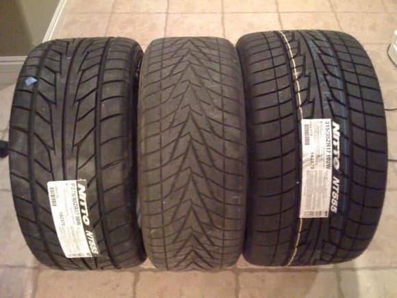 Stock 8&quot; wide z28 tire in the middle. New 275's fronts to the left and 315's rear to the right. Traction is fantastic in the turns.