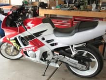 My clean new old motorcycle I can't ride because it keeps snowing.