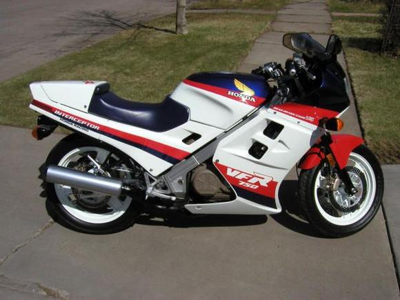 86 Honda VFR 750. Was a beautiful bike just a little sluggish and had some fork leaks.