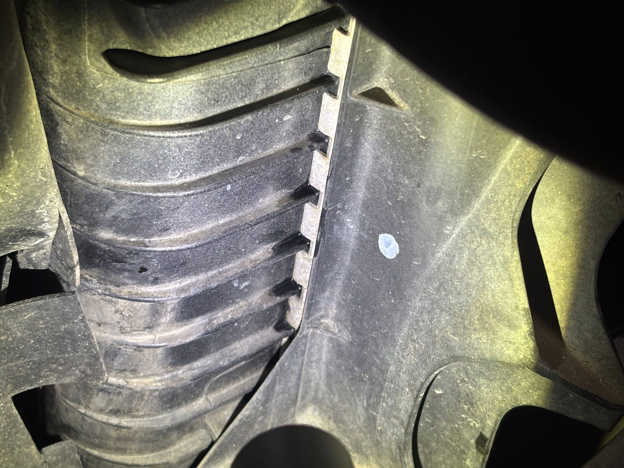 Here you can see some coolant seeping on the driver side side tank. 