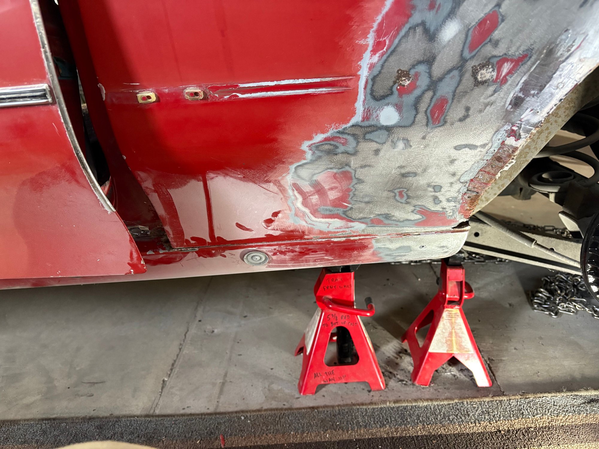 This is where the QP meets the rocker panel.  I thought it was joined with seam sealant or another adhesive?  No way to get at it with a welder.  But indeed it was spot welded.  Most likely as an assembly and then dropped on to,the frame.  But as it now sits, there is no way to weld QP to rocker.