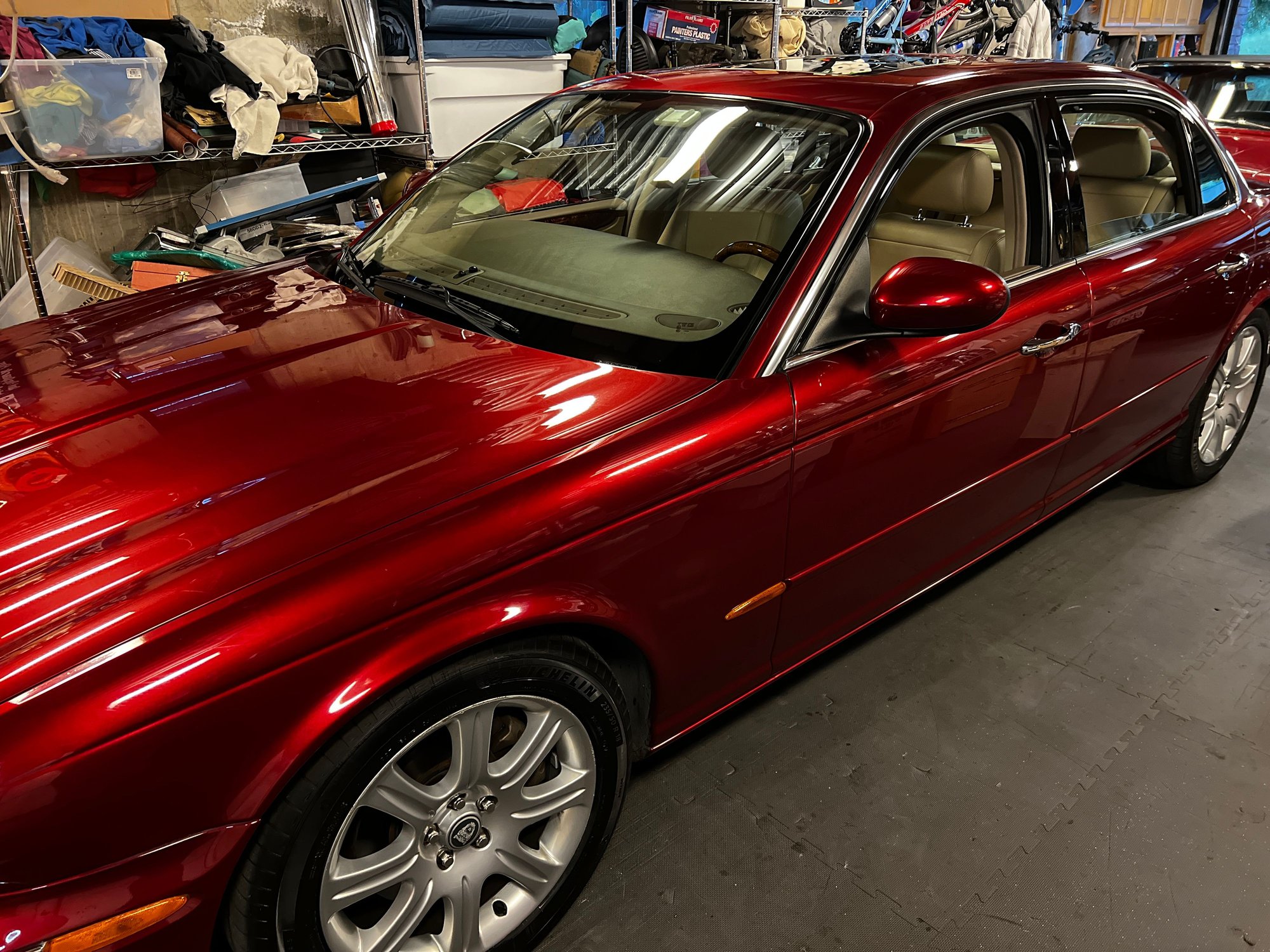 20 year old XJ8. Driven by my 70+ Mom to her flat walking site from 2010 to 2018 or so til she was better off not driving. 75k miles. Took a day and waxed it last year. Still this shiny...
