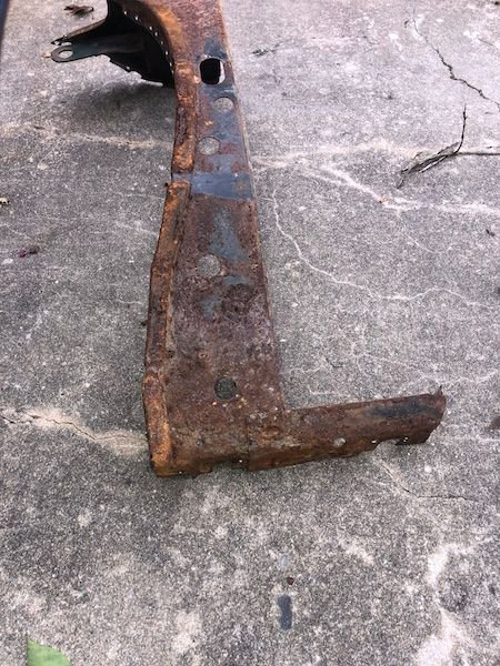 Fortunately, the brace was is pretty good shape, but I did patch a few rust thru holes in the brace.