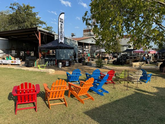Music stage, seating, shade, and beer! 