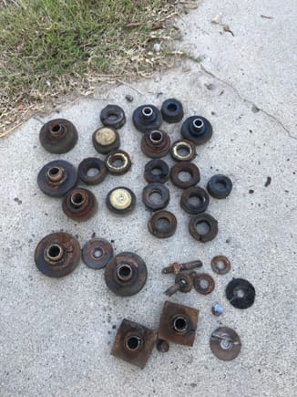 The original body bushings have all been swapped out. I was super lucky and none of the bolts or cage nuts broke. My banging noise is gone now, but there are still plenty of other squeaks coming from the rear to look into.