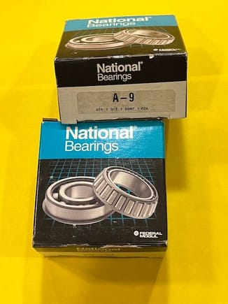 These are the A9 bearings from National. All replacement bearings are a tapered style where the original bearings for BOP rear ends previously used a cylinder type bearing which was much less sensitive to the end play issues I'm currently fighting.