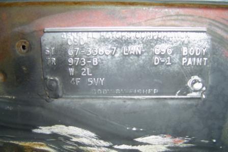 67 442 Convertible Cowl Tag