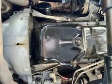 This was before I replaced the oil pan gasket seal illustrating the leak point.