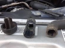 Here's the mushroom piece, the hose piece I pulled from my truck, and the hose I pulled along with the mushroom piece.