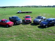 Left to Right, My 99 Dakota, My 02 Ram, Dads 07 Ram, Brothers 03 Ram, Moms 06 Durango.