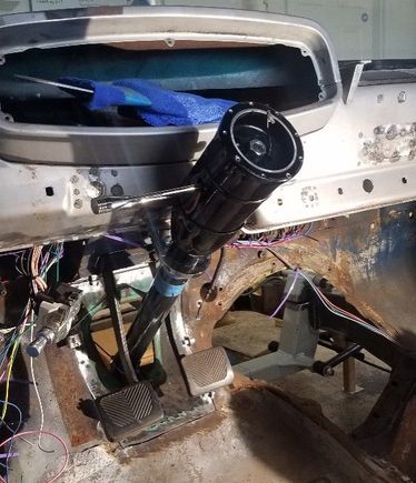 Test fitting the steering column. It needs some minor adjustments. 