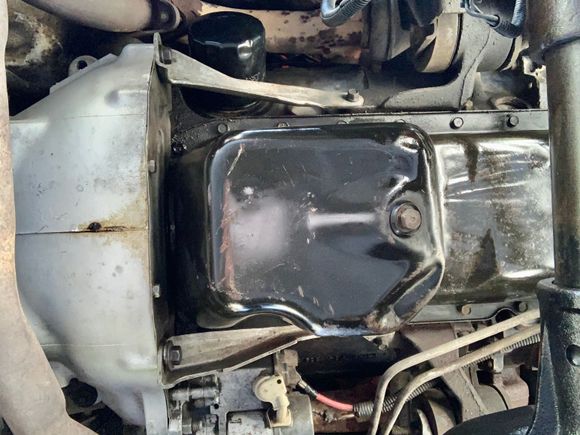 This was before I replaced the oil pan gasket seal illustrating the leak point.