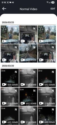 Video folder with separate videos for the forward and interior cameras, sorted by video date.