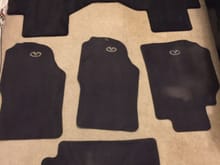 I have 6 Infiniti floor mats, I have two sets of the rear seat floor mats and 2 pairs of the passenger side floor mats along with the 2 sets of the drivers side floor mats. All are in great condition. I have no use for these since I got a new vehicle, and they have just been sitting in my garage. I would like $75 for all of those OBO. If you'd also like just a single one or however many you might need, we can figure out a price. No trades.