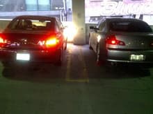 My car and a co worker's Car. Gotta love the brake lights