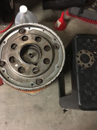 The ring on the right was a part of the flexplate on the left then it snapped off…