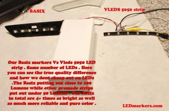 LEDmarkers G35 coupe Basix LED markers - Seriously bright true DRL power ! Comparison against Vleds 5050 LED strip . No contest once again . Pic 2 of 2