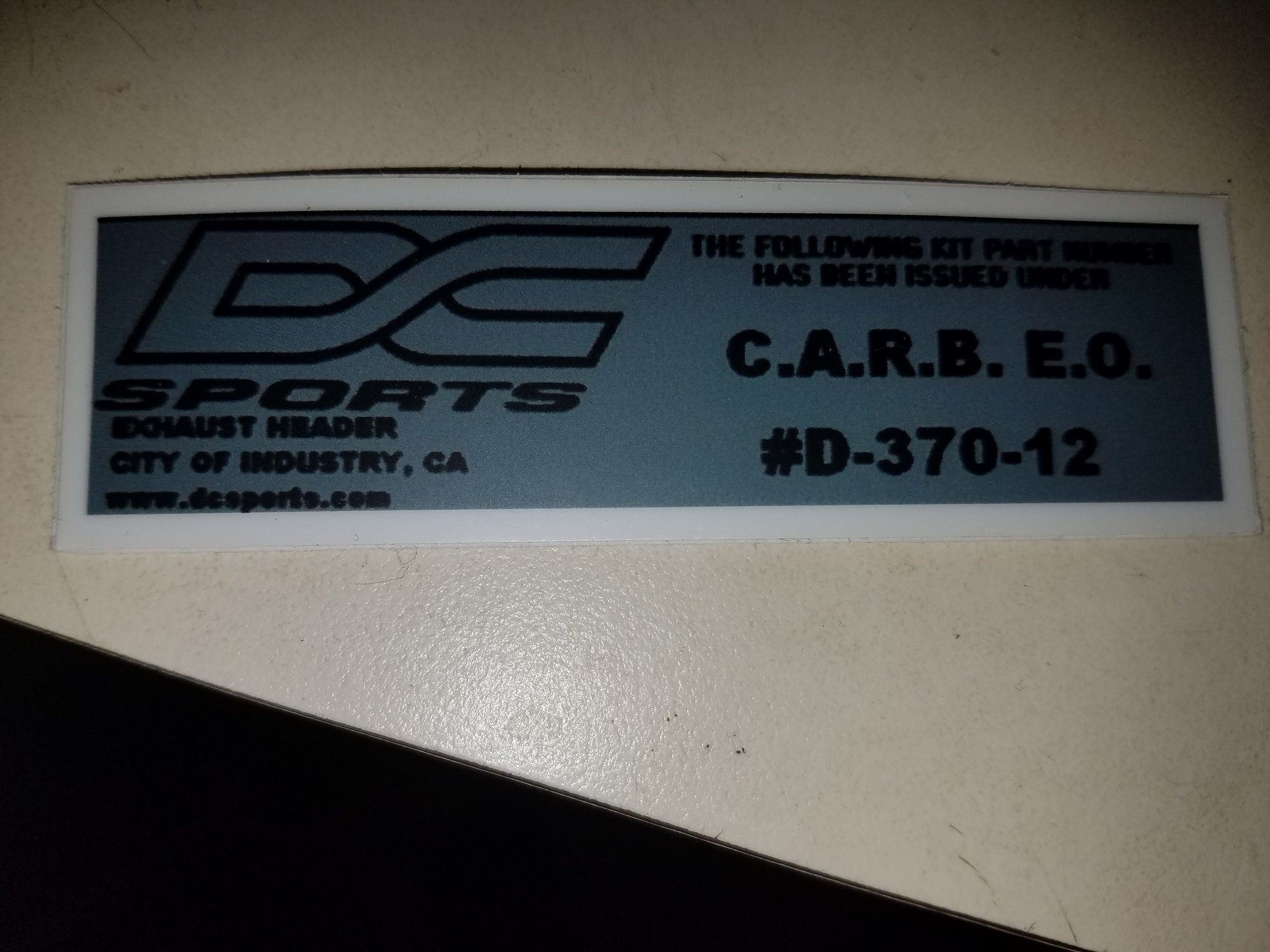 DC Sports CARB Sticker HONDA ACURA TOYOTA Header EO #D-370-12