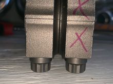 What it comes down to is a manufacturing defect. See how the cut line of the rod on right is lower than the good rod on the left? I pitched my case to real street, real street contacted manley and manley sent me a new rod with a return shipping label for the old one. Pretty sweet seeing as I bought these a year ago!! Crap part is I had them weight matched and mass balanced right? So I must bring them back and have them match this rod to the rest. :(. 