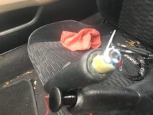 Here is the parking break after I had cleaned it up, believe it or not it was worse before. The little plastic insert was missing initially so it looked horrible.