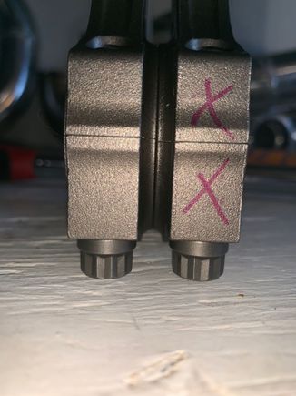 What it comes down to is a manufacturing defect. See how the cut line of the rod on right is lower than the good rod on the left? I pitched my case to real street, real street contacted manley and manley sent me a new rod with a return shipping label for the old one. Pretty sweet seeing as I bought these a year ago!! Crap part is I had them weight matched and mass balanced right? So I must bring them back and have them match this rod to the rest. :(. 